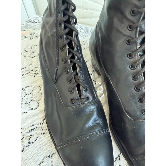 Antique 1910s Edwardian Womens Black Leather High Lace Up Boots sz-4-5 - Picture 9 of 16